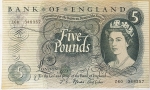 Numismática, Inglaterra. Cédula de 5 Libras P-375b