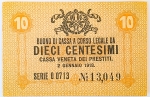 Numismática, Itália. Cédula de 10 Centesimi 1918 P-M2 SOB / FE