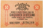 Numismática, Itália. Cédula de 5 Centesimi 1918 P-M3 FE