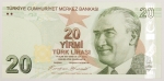 Numismática, Turquia. Cédula de 20 Liras P-224 FE