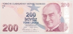 Numismática, Turquia. Cédula de 200 Liras P-227 FE
