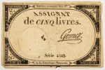 Numismática, França. Cédula de 5 Livres A-76 MBC