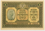 Numismática, Itália. Cédula de 2 Liras M-5 FE