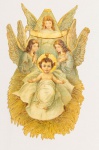 Colecionismo - Raríssima Figurinha de Cigarro (Não vai ver outra igual nunca mais) - Delicadíssima figurinha tipo figuras para colagem - Menino Jesus e 3 anjos - Fábrica de Cigarros José Francisco Jorge - Aprox. 10 x 6 cm - possui uma fita de reforço no verso