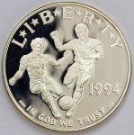 Numismática, USA 1 Dollar em Prata 1994 S Copa do Mundo Prata 900 Alta Cotação KM 247 26,73g - Encapsulada