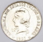 Numismática, Brasil. 2000 Reis XX Gramas 1907 Prata. Possui Alguns Aspectos de Recunho. Aconselhamos Análise Apurada