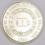 Numismática, Brasil 3º Sistema Monetário 2º Tipo - Prata 500 Reis. Prata.1860