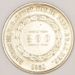 Numismática, Brasil. 3º Sistema Monetário 2º Tipo - Prata 500 Reis. 1860