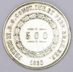 Numismática, Brasil 3º Sistema Monetário 2º Tipo - Prata 500 Reis. 1860