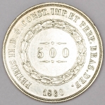 Numismática, Brasil 3º Sistema Monetário 2º Tipo - Prata 500 Reis. 1860