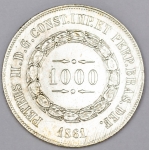 Numismática, Brasil. 3º Sistema 2º Tipo 1000 Reis. 1861 Prata