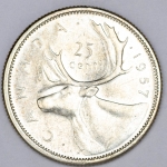 Numismática, Canada. 25 Cents 1957 Prata KM 52 5,83g
