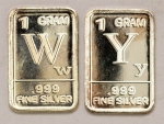 Numismática. Barrinhas de Prata - 2 Peças Letras Y e W Prata 999 Complete Sua Coleção - Oportunidade!!