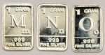 Numismática. Barras de Prata 999 3 Unidades, Ótima Oportunidade para Completar Sua Coleção do Alfabeto, Letras M - N - O