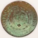 Numismática, Brasil Cobre Proveniente Fazenda do Rio de Janeiro. Optamos por Manter a Pátina Original do Achado. 80 Reis com Carimbo de 40 1832 R Rio