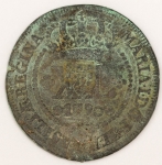 Numismática, Brasil Cobre Proveniente Fazenda do Rio de Janeiro. Optamos por Manter a Pátina Original do Achado. XL Reis 1790. Tentativa de Furo