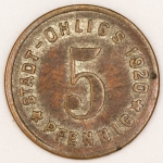 Numismática, Alemanha Magnífica Peça Proveniente de Coleção Adquirida na Alemanha. 5 Pfennig Ohligs 1920 Magnífica