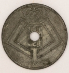 Numismática, Bélgica 25 C. 1943 Plena II Guerra