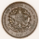 Numismática, Brasil 20 Reis Bronze Estimada `VINTEM Poupado Vintem Ganho` - 1900 Linda B 806