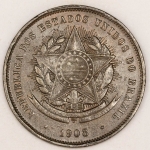 Numismática, Brasil 20 Reis Bronze Estimada `VINTEM Poupado Vintem Ganho` / 1908 B 811