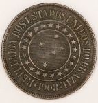 Numismática, Brasil 40 Reis Bronze `A Economia Faz a Prosperidade` Proveniente de Coleção 1908 B 826