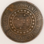 Numismática, Brasil 40 Reis Bronze `A Economia Faz a Prosperidade` Proveniente de Coleção 1910 B 828