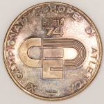 Numismática, Itália XI Campeonato de Atletismo. Prata Contrastada. ROMA 1974 32mm 13g - Cotada a US$ 29,00