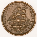 Numismática, USA Token de Cobre de 1841 com Imagem do Navio Constitution. 28mm 9,2g `NOT One Cent for Tribute`