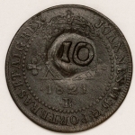 Numismática, Brasil XX Reis 1821 R Rio com Carimbo do Pará - 56 Pérolas Linda