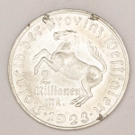 Numismática, Alemanha 2 Milhões de Marcos 1923. Westfalen 25mm Soberba/flor