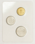 Numismática, Espanha Pruebas Numismáticas 3 Peças 1975 com Estrela 77