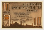 Numismática, Espanha 10 Pessetes 1938 - Igualada