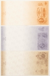 Numismática, Rússia Banco Gosnak 3 Peças, 25, 100 e 500 Rublos Marca D`água