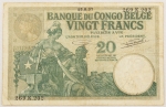 Numismática, Congo Belga. Cédula de 20 Francos 1937 P-10f