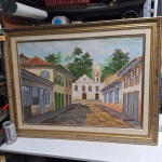 grande quadro OST retratando paisagem de vila antiga com igreja. Qualquer duvida entrar em contato pelo whatsaap: 11948723970 ou pelo nosso email: loucoporantiguidades@gmail.com. OBS: A sua participação em nosso leilão ajuda em causas animais.