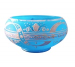 Bowl em opalina francesa azul com decoração em arabescos em alto relevo, França século XIX, periodo Napoleão III, 7x13 cm