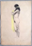 Desenho nú feminino de Daut,  não assiando,   não emoldurado , 46 x 32 cm