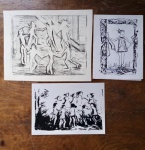 Lote de 3 gravuras de Zilda Zanela,  16x20 cm e 14x11 cm