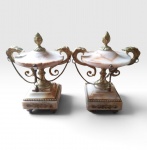 Par de cassoletes em estilo Império em mármore e bronze, França século XIX, 23x16 cm