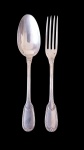 2 talheres de prata de lei francesa, contraste cabeça de mercúrio e composto de colhere e garfo 21 cm decorado em estilo neoclássico francês e 162 gramas