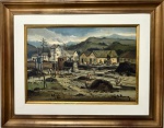 SYLVIO PINTO, "Ferrovia", óleo sobre tela, medindo 38cm x 54cm, assinado no canto inferior d