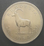 RHODESIA - RAINHA - FAUNA - 25 CENTS - 1964 - 32 mm