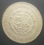 MEXICO - 1 PESO DE PRATA DE 1959 - SOBERBA