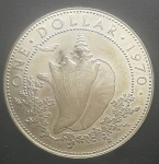 BAHAMAS - 1 DOLLAR - PRATA - CONCHA - 1970 - 34mm. 18,14 gr.