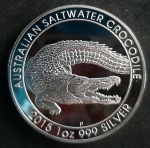 AUSTRALIA - 1 DOLLAR -2015 - CUMPRO NÍQUEL REVESTIDO DE PRATA, 40 mm. - CROCODILO