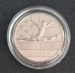 Estojo Estados Unidos 1992 com Moeda  Dólar Proof Letra S - Cobre-níquel - 11,34 g- 30,6 m - Edição comemorativa Olimpíadas de 1992 - Km-233 Fc - Com Certificado .