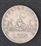 Moeda Italia - 500 Liras 1959 - Letra R - Prata (0,835) 11 g 29,3 mm- Pietro Giampaoli