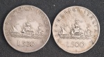 2 Moedas Italia - 500 Liras 1958-1960 - Letra R - Prata (0,835) 11 g 29,3 mm- Pietro Giampaoli