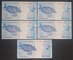 5 NOTAS DE 2 REAIS - LETRAS DIFERENTES - FE