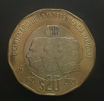 MEXICO - BIMETALICA - BICENTENÁRIO DA INDEPENDENCIA - 2021 - 20 PESOS - FC